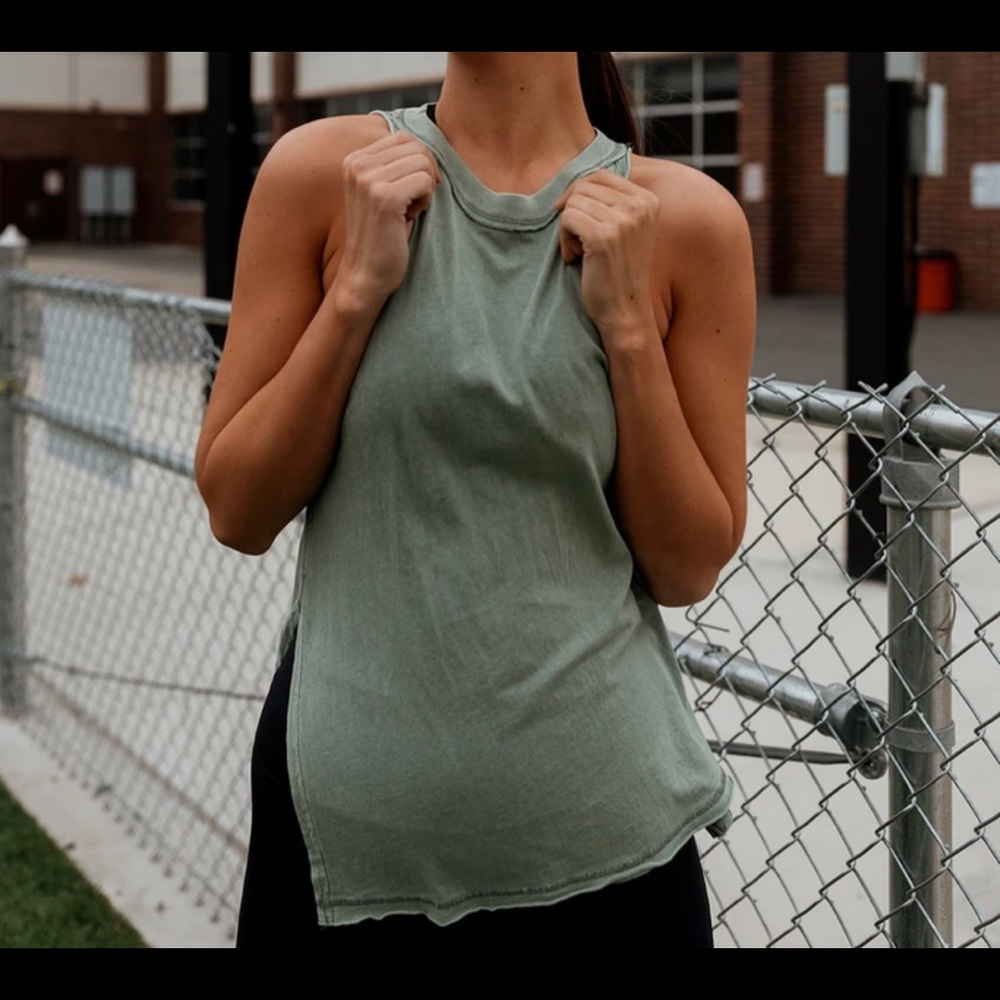 Free People Solid Making Waves Tank in Olive Ash